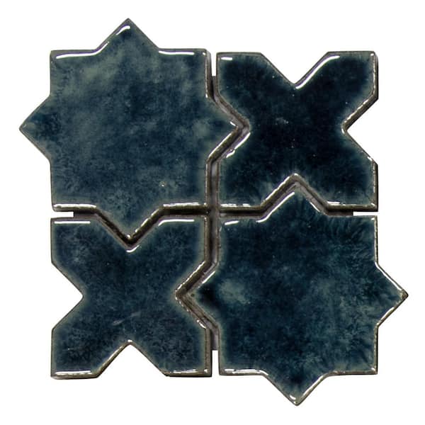 sunwings Star and Cross Blue 6 in. x 6 in. Glossy Terracotta Look