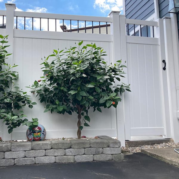 Weatherables Bradford 72 in. H x 132 ft. L White Vinyl Complete Privacy Fence with Black Baluster Accent Project Pack