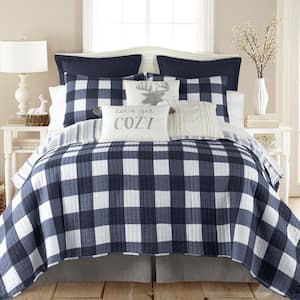 Camden Navy 3-Piece Plaid Cotton Full / Queen Quilt Set