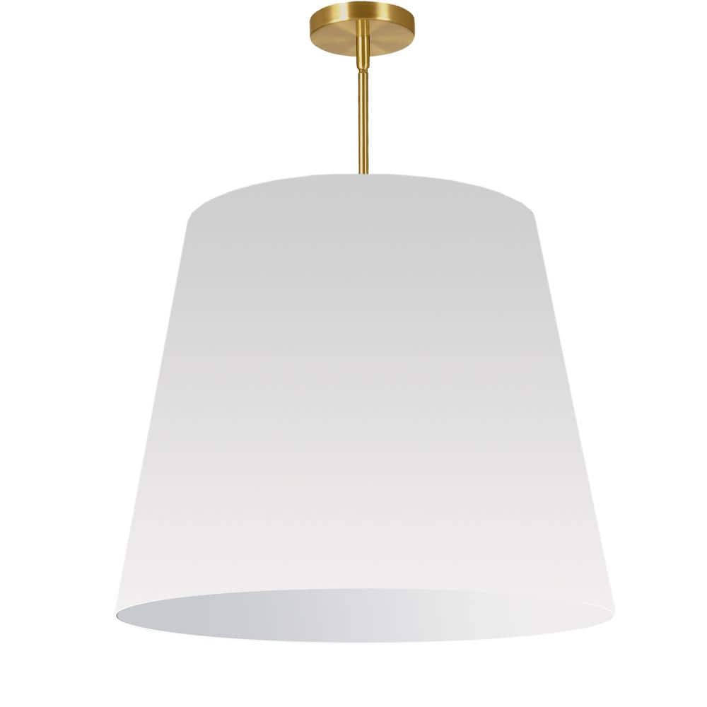 Oversized Drum 1-Light Aged Brass Pendant with White Fabric Shade