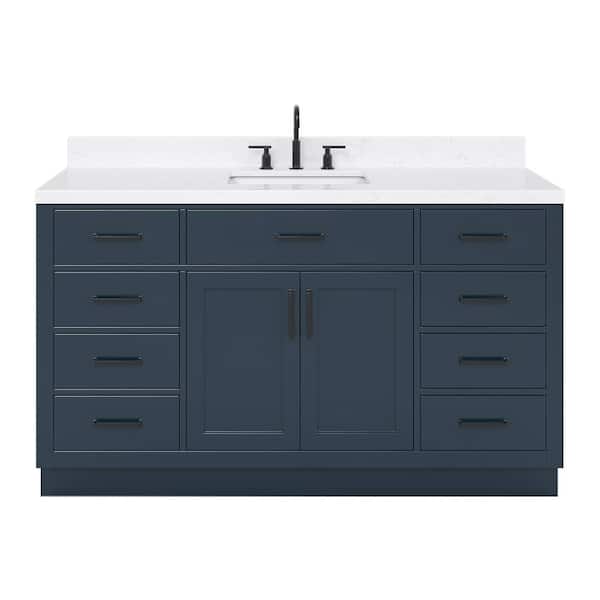 Hepburn 60 in. W x 22 in. D x 36 in. H Single Sink Freestanding Bath Vanity in Midnight Blue with Carrara Quartz Top