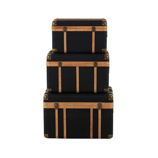 Litton Lane 22 in., 20 in. and 17 in. Black Fabric Trunk with