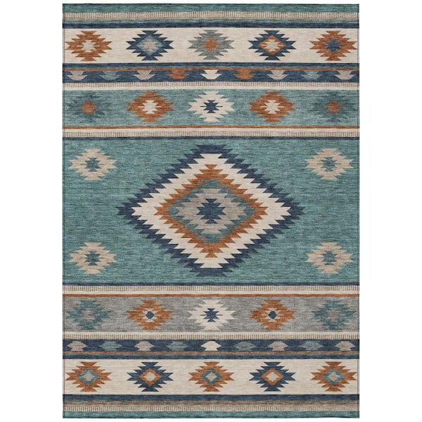 Chantille Machine Washable Indoor/Outdoor Abstract ACN3127 Teal 10 ft. x 14 ft. Area Rug