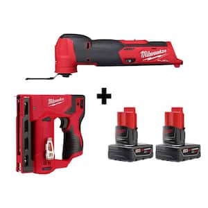 M12 FUEL 12V Lithium-Ion Cordless Oscillating Multi-Tool and Crown Stapler with Two 3.0 Ah Batteries