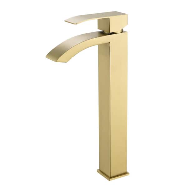 Lukvuzo Pristine Craft Single Handle Low Arc Single Hole Bathroom Faucet in Gold