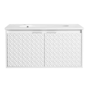 36 in. W x 18 in. D x 19 in. H Wall-Mounted Bath Vanity in White with White Cultured Marble Top