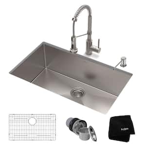 Standart PRO All-in-One Undermount Stainless Steel 30 in. Single Bowl Kitchen Sink with Faucet in Stainless Steel