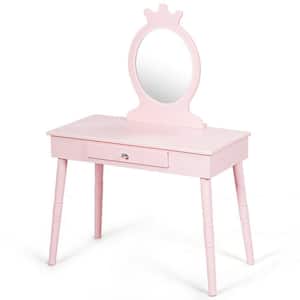 Pink Kids Vanity Makeup Table and Chair Set Make Up Stool Play Set for Children