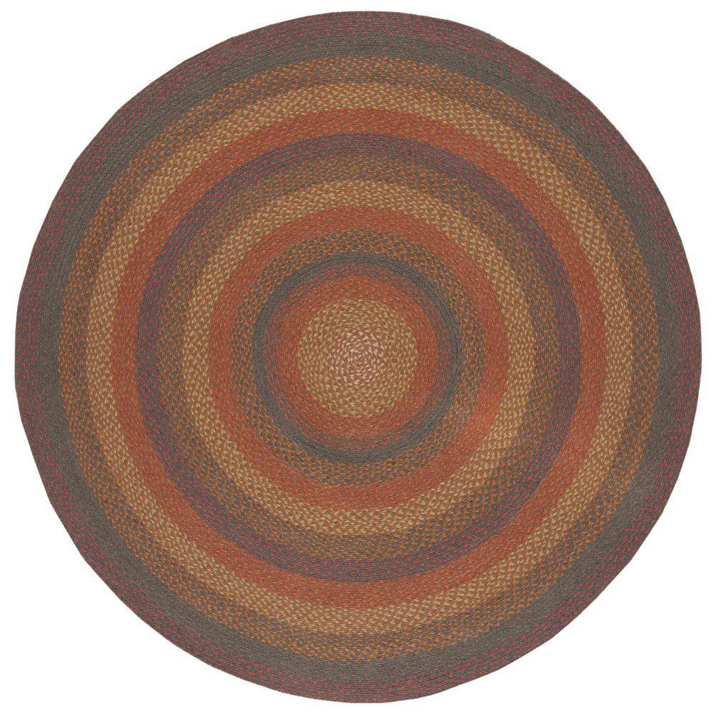 SAFAVIEH Braided Green/Rust 3 ft. x 3 ft. Border Striped Round Area Rug ...