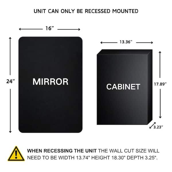 TEHOME 16-in x 24-in Recessed Mount Brushed Gold Mirrored Medicine Cabinet