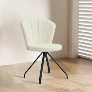 Milk White Faux Leather Upholstered Metal 360° Swivel Shell Chair for Dining Room, Bedroom, Living Room, Office