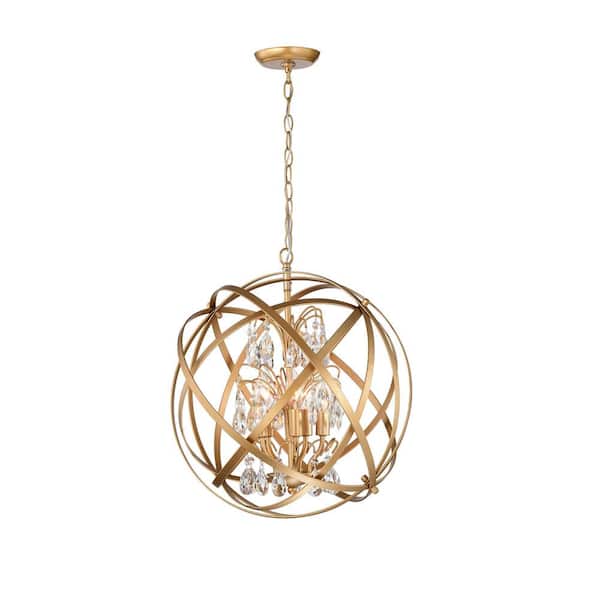 Jojospring Sara 18.9 in Dia Yellow-ish Gold 5-Light Metal Globe Crystal Chandelier