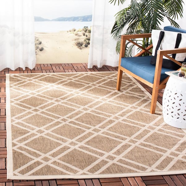 Courtyard Brown/Bone 8 ft. x 11 ft. Geometric Indoor/Outdoor Patio  Area Rug