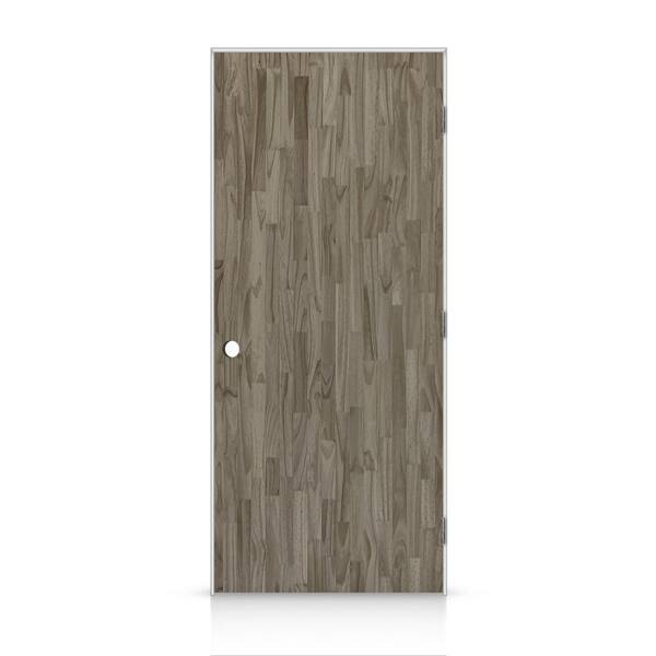 CALHOME 38 in. x 80 in. Flush Left-Handed Hollow-Core Weather Gray Stained Smooth Pine Wood Single Prehung Interior Door