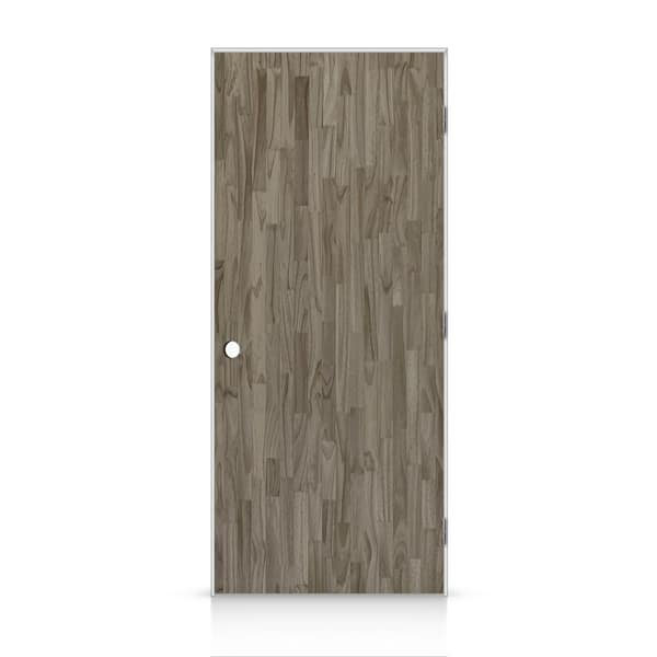 CALHOME 26 in. x 84 in. Flush Left-Handed Hollow-Core Weather Gray Stained Smooth Pine Wood Single Prehung Interior Door