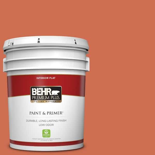 BEHR PREMIUM PLUS 5 gal. #M180-6 Tiki Torch Flat Low Odor Interior Paint & Primer