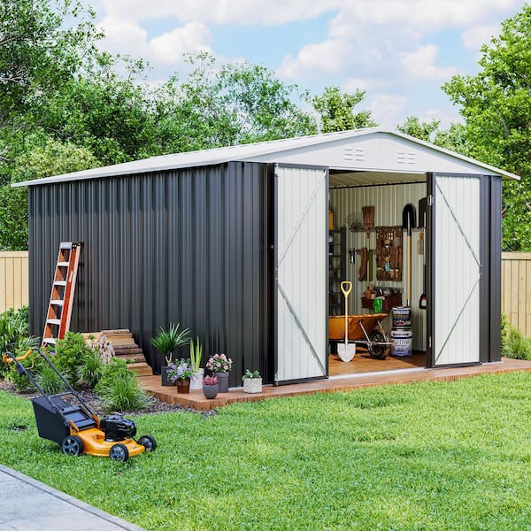 10 ft. W x 12 ft. D Outdoor Metal Shed Storage with Updated Frame Structure and Lockable Doors, White (120 sq. ft)