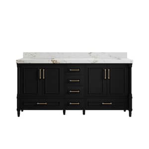 Hudson 72 in. W x 22 in. D x 36 in. H Double Sink Bath Vanity in Black with 2 in. Viola Gold Qt. Top