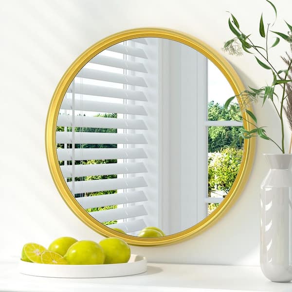 16 in. W x 16 in. H Round Metal Framed Modern Wall Mounted Bathroom Vanity Mirror Wall Mirror in Brass Gold