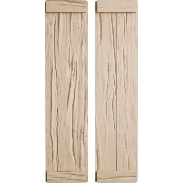 Ekena Millwork 11 in. x 48 in. Timberthane Polyurethane 2-Board Joined Board-n-Batten Riverwood Faux Wood Shutters, End Batten Pair