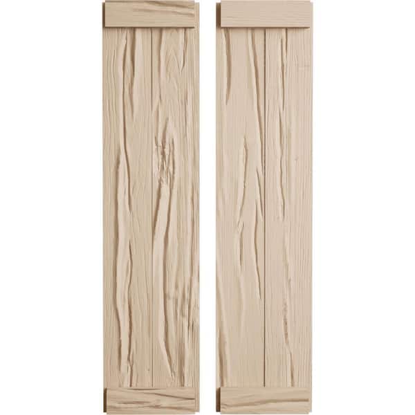 11 in. x 90 in. Timberthane Polyurethane 2-Board Joined Board-n-Batten Riverwood Faux Wood Shutters, End Batten Pair