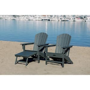 Hampton Gray Patio Plastic Adirondack Chairs with Hideaway Ottoman (2-Pack)