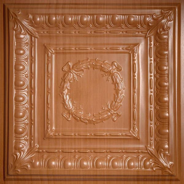 Ceilume Empire Faux Wood-Caramel 2 ft. x 2 ft. Lay-in or Glue-up Ceiling Panel (Case of 6)