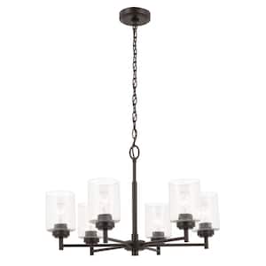Winslow 26 in. 6-Light Olde Bronze Contemporary Shaded Circle Chandelier for Dining Room