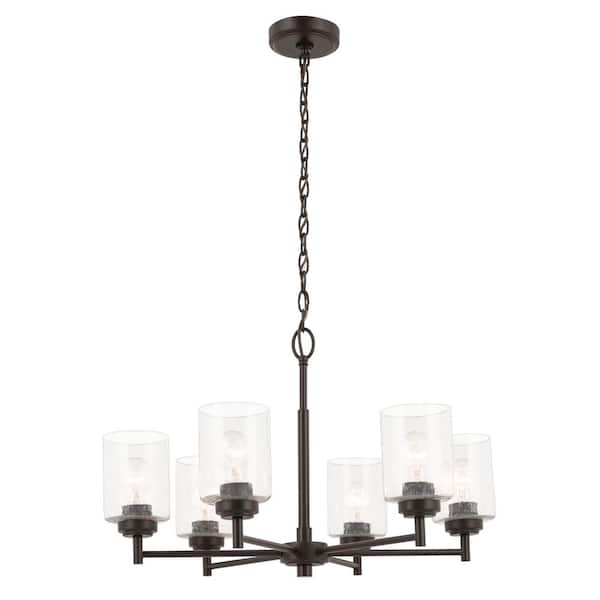 KICHLER Winslow 26 in. 6-Light Olde Bronze Contemporary Shaded Circle Chandelier for Dining Room