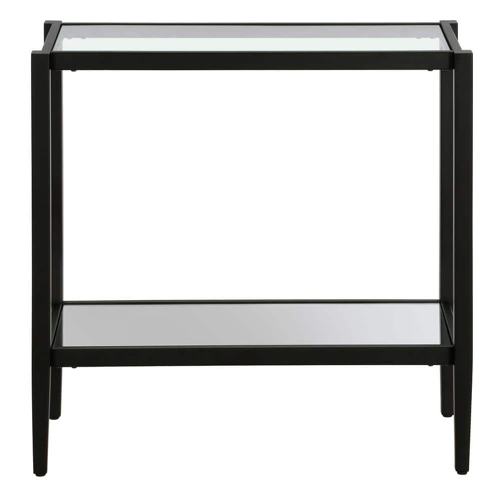 Blackened Bronze 24" Rectangular Side Table with Glass Shelf