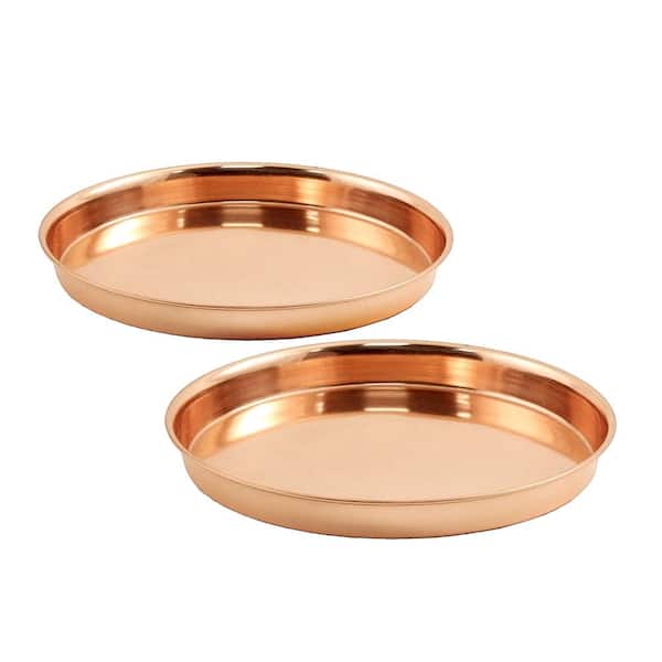 ACHLA DESIGNS 8.5 in. Dia x 1 in. H x 8.5 in. D Round Copper Plated Stainless Steel Decorative Trays (Set of 2)