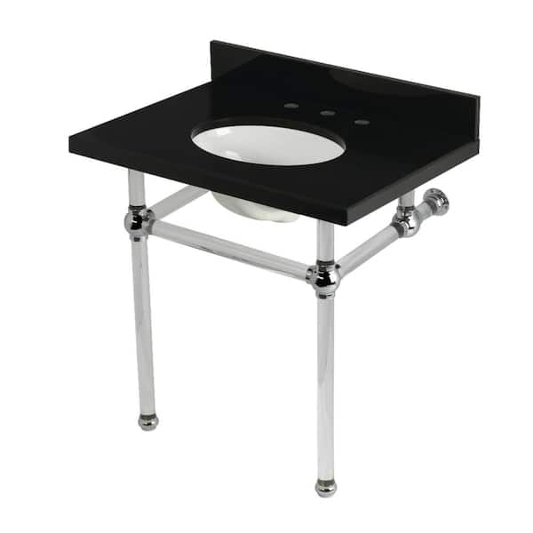 Templeton 30 in. Granite Console Sink Set with Acrylic Legs in Black Granite/Polished Chrome