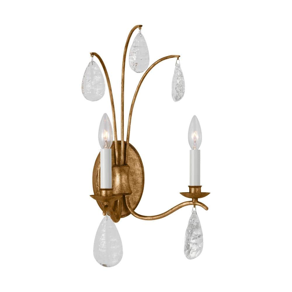 Antique Gild 2-Light Sconce with Crystal Drops