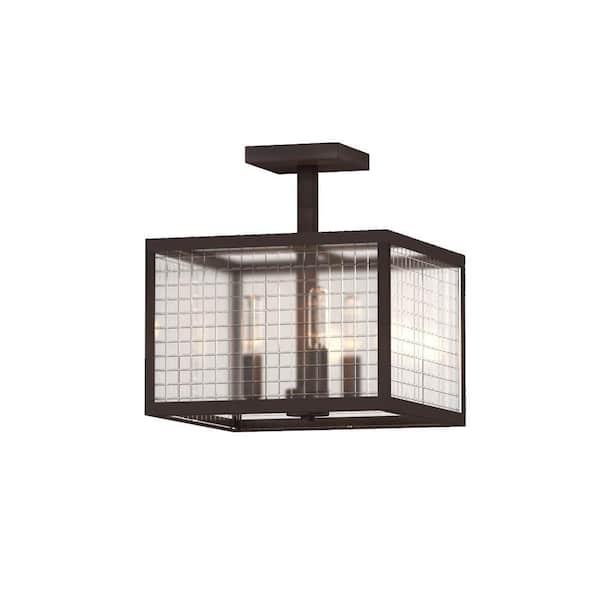 Home Decorators Collection 12 in. 3-Light Oil-Rubbed Bronze Semi-Flush Mount with Etched Clear Glass Shades
