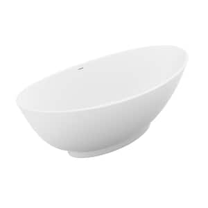 Ala Series 74 in. x 34 in. Flat Bottom Solid Surface Freestanding Soaking Bathtub with Center Drain in Matte White