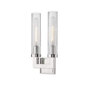 Beau 3.75 in. 2-Light Polished Nickel Wall Sconce-Light with Glass Shade