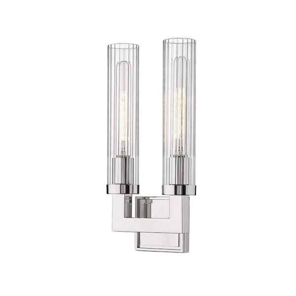 Unbranded Beau 3.75 in. 2-Light Polished Nickel Wall Sconce-Light with Glass Shade