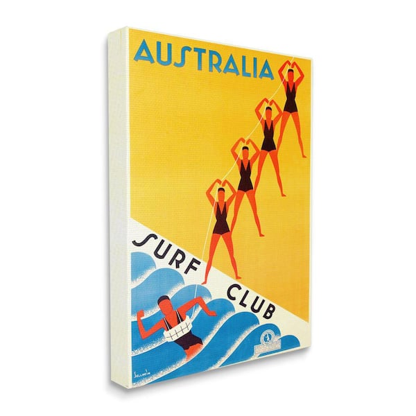 Stupell Industries "Retro Pop Australian Surf Club Yellow Blue" by Marcus Jules Unframed Nature Canvas Wall Art Print 16 in. x 20 in.