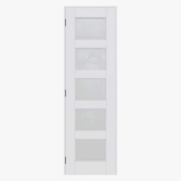 24 in. x 80 in. 5-Lite Frosted Glass Right White Solid Core Glass Single Prehung Interior Door with Quick Assemble Jamb
