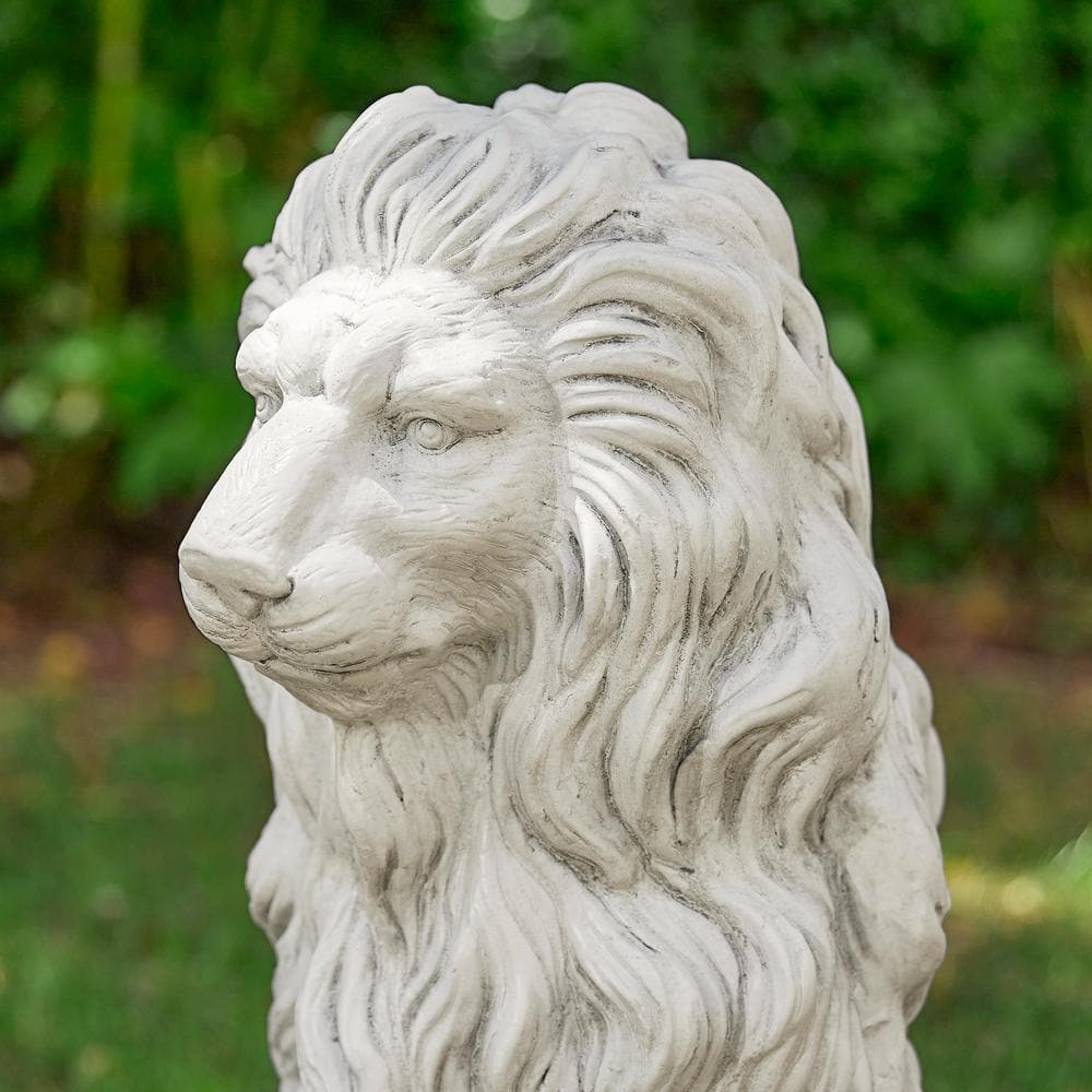 27.75" White Faux Stone Guardian Lion Garden Statue
