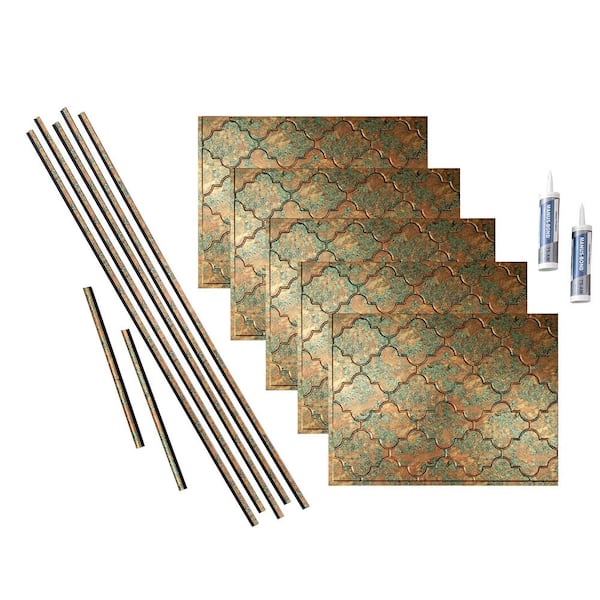 Fasade Monaco 18 in. x 24 in. Copper Fantasy Vinyl Decorative Wall Tile Backsplash 15 sq. ft. Kit