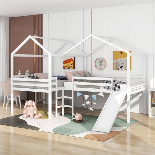 vidaXL Solid Pine Wood Kids Bed Frame with Drawers Bedroom Baby Cots Toddler Furniture Wooden Children's Bed Tree House Design Bed 90x200 cm White 