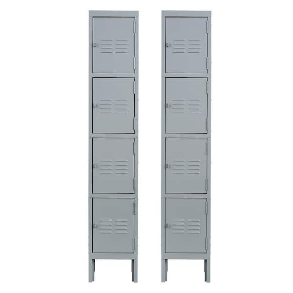 Kahomvis 66 in. H 4-Door Steel Metal Lockers for Employees, Storage Locker Cabinet for Gym Office School in Gray (Set of 2)