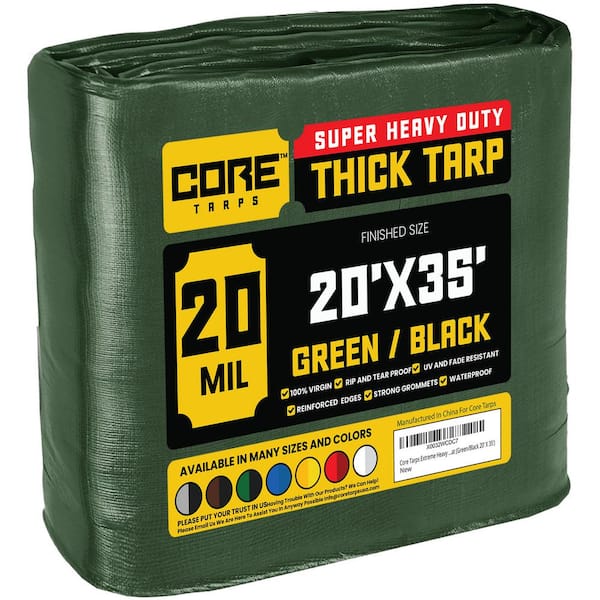 CORE TARPS 20 ft. x 35 ft. Green/Black 20 Mil Heavy Duty Polyethylene Tarp, Waterproof, UV Resistant, Rip and Tear Proof