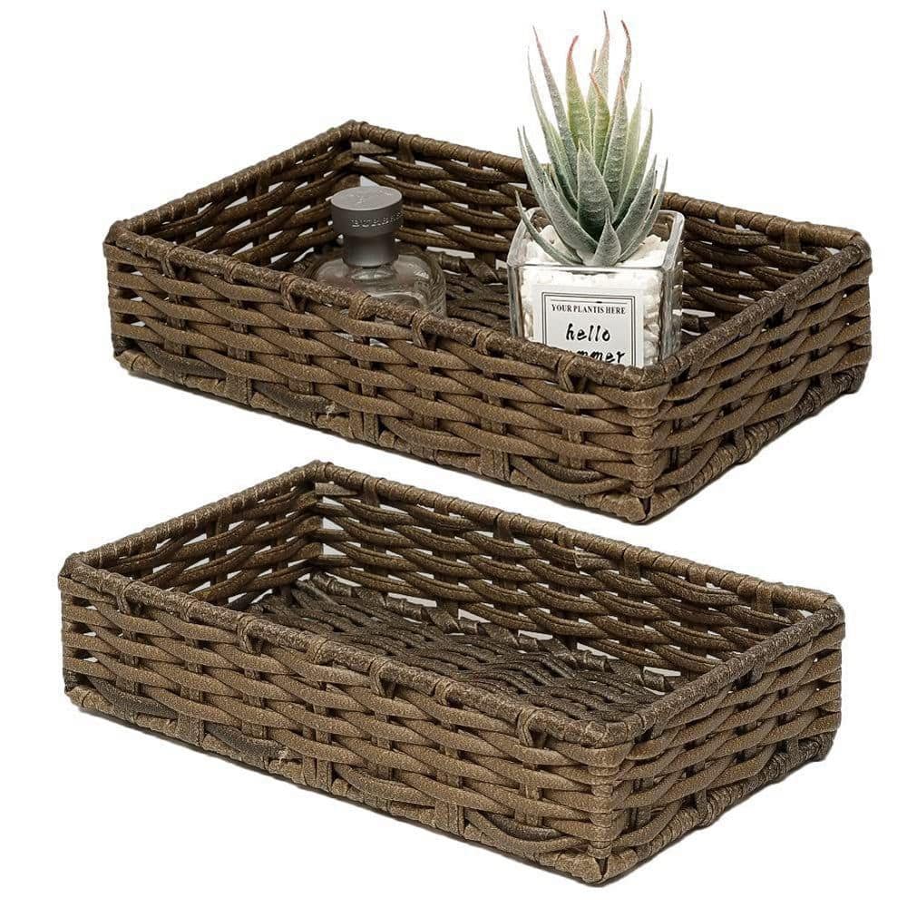 DUOER Toilet Paper Basket for Tank Top Bathroom Baskets for Organizing  Bathroom Tray for Counter Storage Basket for Bathroom Organizer-Brown