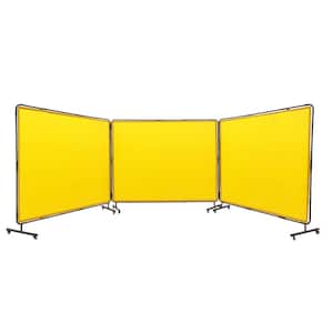 Welding Screen with Frame 6 ft. x 8 ft. 3-Panel Welding Curtain Screens Flame-Resistant on 12-Swivel Wheels Yellow
