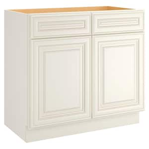 36 in. W x 24 in. D x 34.5 in. H Plywood Ready to Assemble Floor Sink Base Kitchen Cabinet in Cameo White