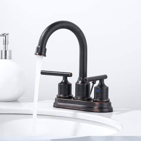 4 in. Centerset Double Handle High Arc Bathroom Faucet with Drain Kit and Supply Lines Included in Oil Rubbed Bronze