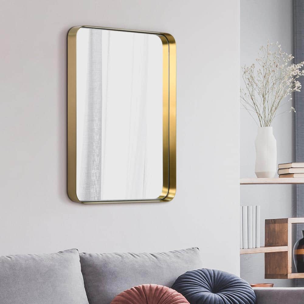 Rectangular Silver and Gold Stainless Steel Wall Mirror, 22" x 30"