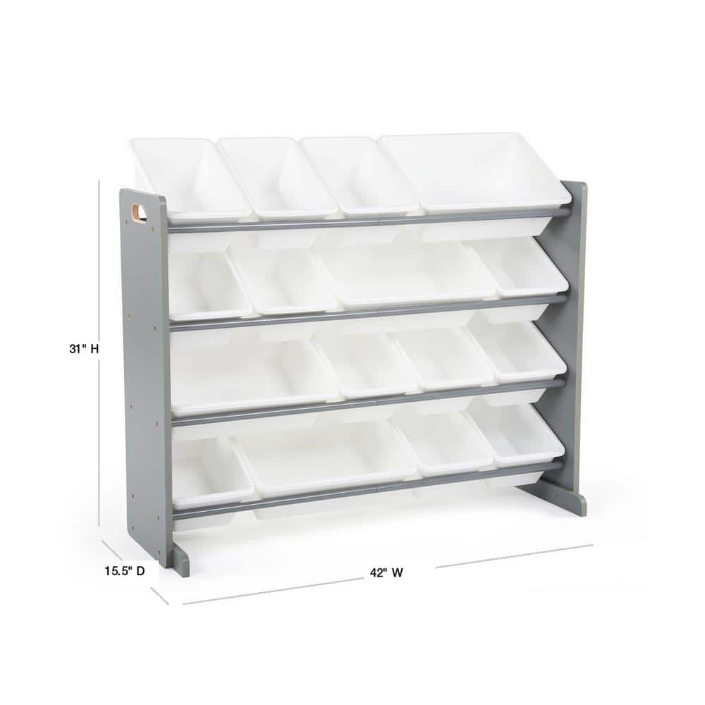 Extra Large Gray and White Kids Toy Storage Organizer with 16 Bins